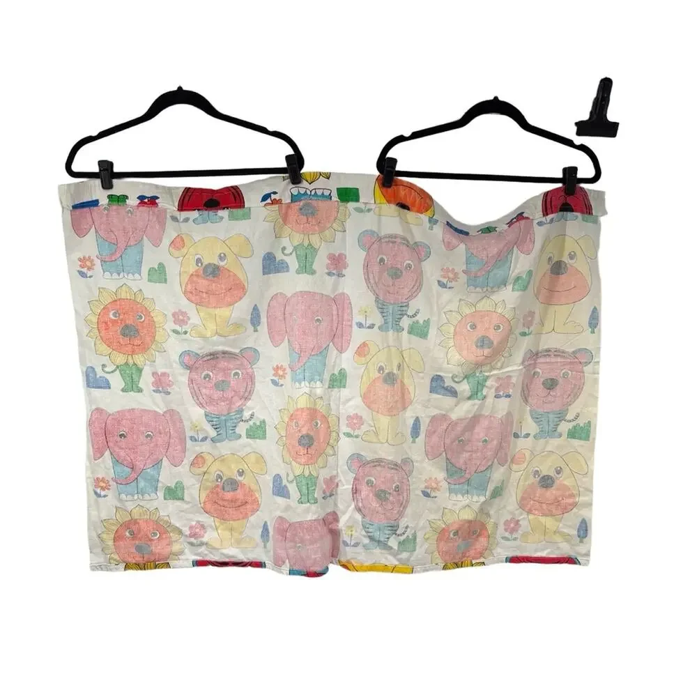 Fabric Panel Curtains 3 Animal Print Vintage Nursery Cartoon Animals Whimsical 4